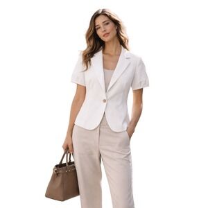 Theory Alair White Blazer Jacket Sz 8 Short Sleeve Cotton Stretch Minimalist